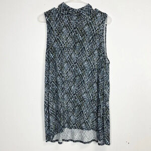 J Jill Wearever Shirt Womens Large Sleeveless Mock Neck Blue Multi